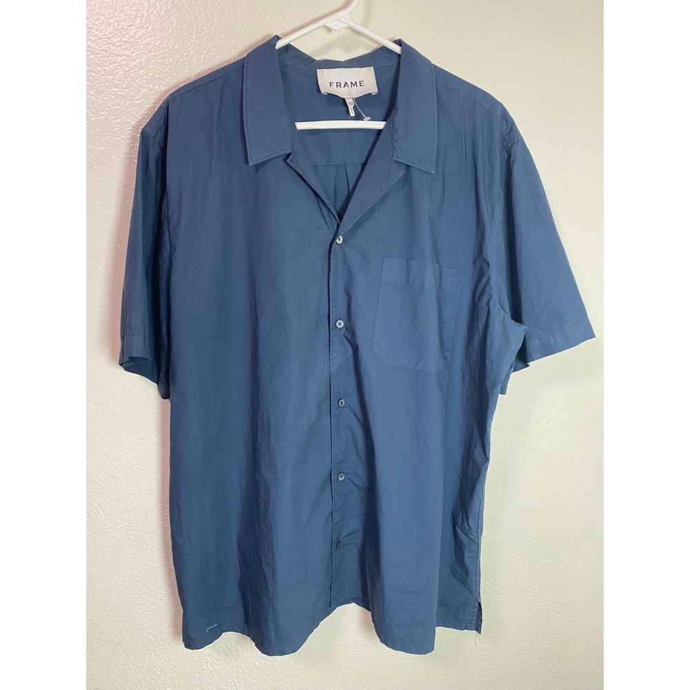 FRAME Mens Blue Cotton Short Sleeve Camp Collar Button Down Shirt XXL
